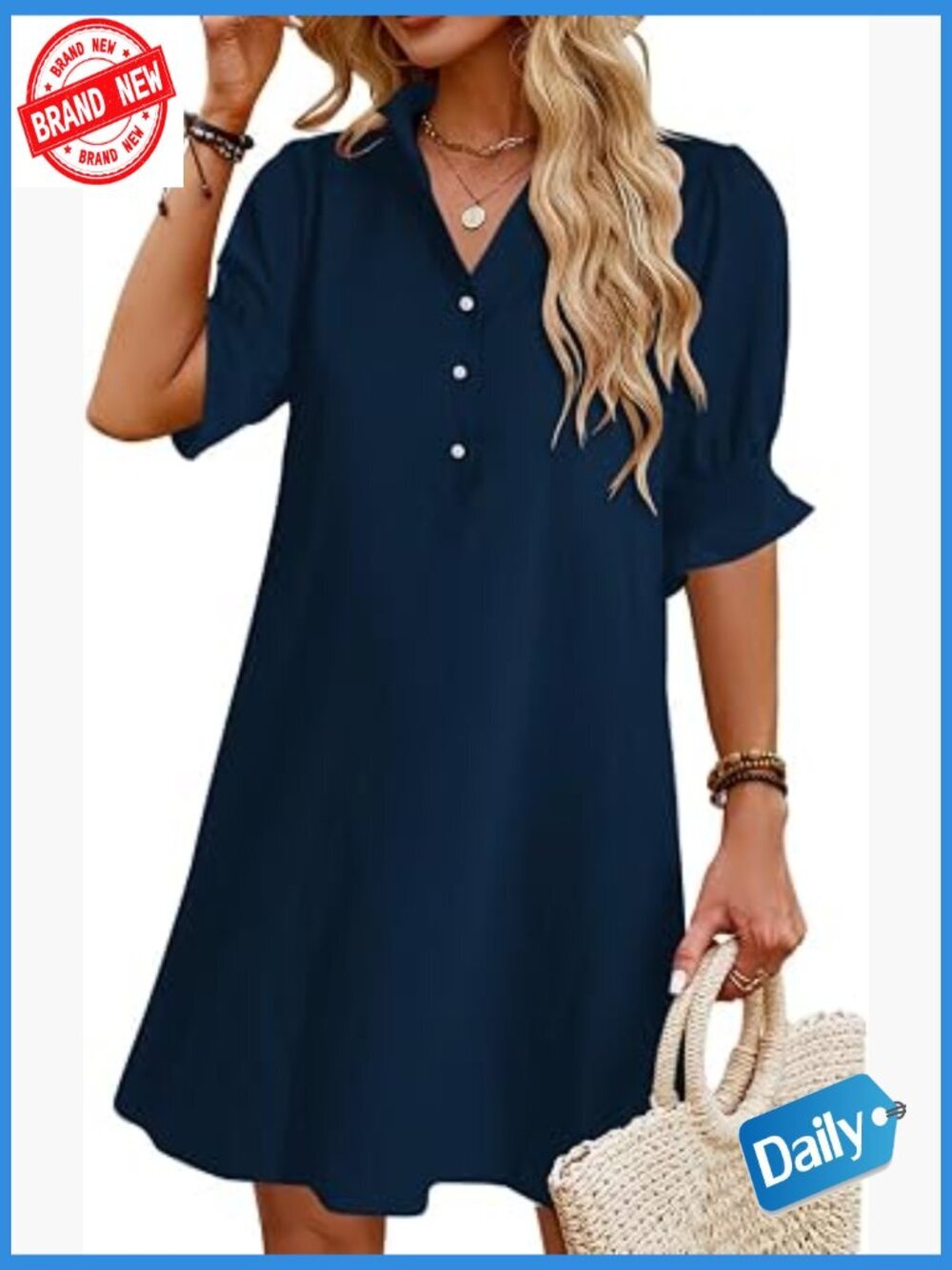 Button Down Shift Dress with Pockets Short Sleeve Mini Casual Summer